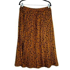 Leopard Black & Brown Pleated Business Career Classic Maxi Skirt Size Large